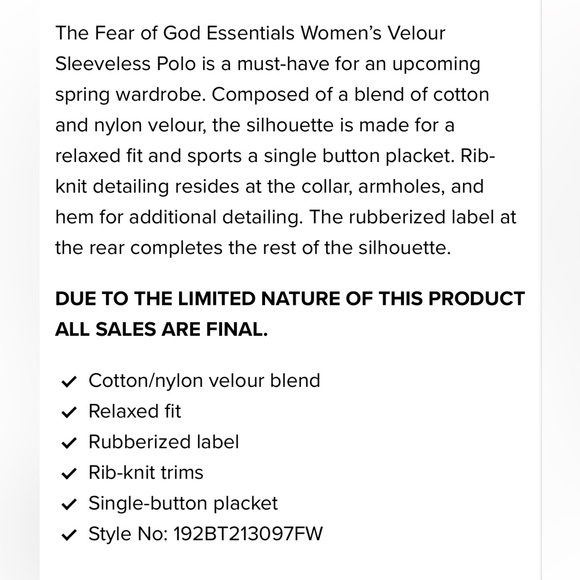 🌚Fear of God Essentials Velour Tank🌚 - Picture 10 of 10